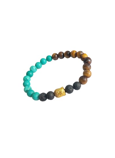 Buddha Face Turquoise Tiger Eye's Lava Stone Bracelet 